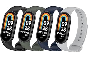 Msksjer 4 Piezas Correas Compatible con Correa Xiaomi Mi Band 9/Xiaomi Mi Band 8 Mujer y Hombre, Pulseras Deportivas de Silicona Blanda para Mi Band 8, Negro/Gris/Azul Marino/Verde Marino