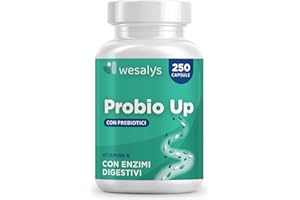 WESALYS Fermenti Lattici Probiotici - 250 Capsule - PROBIO UP, Concentrato di 20 Ceppi Batterici per Adulti, Probiotico per Intestino, Lactobacilli, Bifidobatteri, Enzimi digestivi, Inulina, FOS, 20 Miliardi