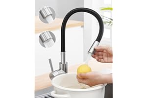 Sofetiy Flexible Küchenarmatur Schwarz, Wasserhahn Küche mit 2 Wasserstrahlen, Mischbatterie Küche Schwarz, 360°Armatur küche mit Flexiblem Auslauf, Spültischarmatur Hochdruck Edelstahl, Kitchen Tap