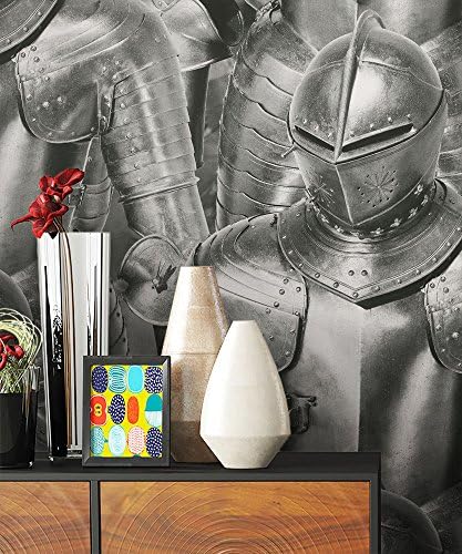 Newroom Silver Childrens Knights Fun Modern and Stylish Look Grey Paper Wallpaper for Children (Boys Or Girls with Trestle Guide