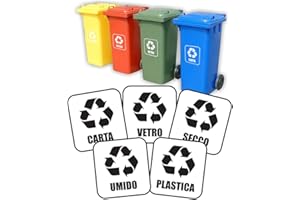 kamiustore Pack 5 cartelli Adesivi per Raccolta differenziata in Vinile prespaziato - Adesivi per bidoni Nero o Bianco (Bianco)