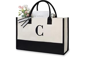 TOPDesign Personalisierte Initiale Canvas Strandtasche, Monogrammierte Geschenk Totetasche für Frauen