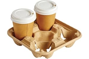 ECOPACK Portavasos de Carton para transportar bebidas, 25 unidades, 100% Biodegradables (4 VASOS), Aislantes del Calor-Ideal para Llevar Cafe, te, infusiones