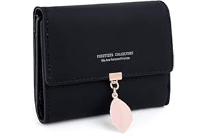 RRANCHARLTU Portefeuille Femme Porte-Monnaie Feuille Exquis Pendentif en PU Cuir, 6 emplacements pour Cartes y Compris 1 fenêtre d'identification 1 Section de Facture et 1 Poche à Fermeture éclair, Noir