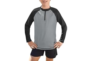 BesserBay Jungen Langarm Stehkragen UV Shirt 1/4 Zip Rash Guard UPF 50+ Kinder 110-150