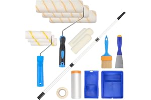 Zezirdas 18-częściowy zestaw wałków malarskich, wałek malarski z drążkiem teleskopowym, pałąk wałka malarskiego, kuweta na farbę duża/mała, wałki malarskie, wałki piankowe, taśma krepowa, uchwyt do