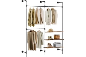SoBuy Klädstång Väggmontering med 3 Stångar 168x46x220cm | Öppen garderob med 3 MDF-hyllor, industriell design, garderob för