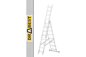DRABEST - Hogar - Escalera de Aluminio - 3x8 peldaños - Longitud máx. 4,02 m - Altura de Trabajo máx. 4,97 m - hasta 150 kg - De 3 tramos Altura de Trabajo 4,97 m - hasta 150 kg - 3 tramos