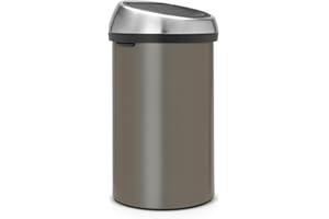 Brabantia Poubelle Touch Bin, 60L - Platinium avec couvercle inox mat anti-trace de doigt