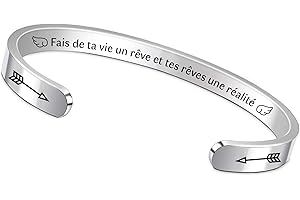 FCZIVA Bracelets Manchettes Citation Gravé Motivationnel Réglable Femmes Hommes Ami Anniversaire Cadeaux Fils Fille Inspirante Bijoux Frère Soeur Graduation Noël Femme Mari Couples Saint-Valentin