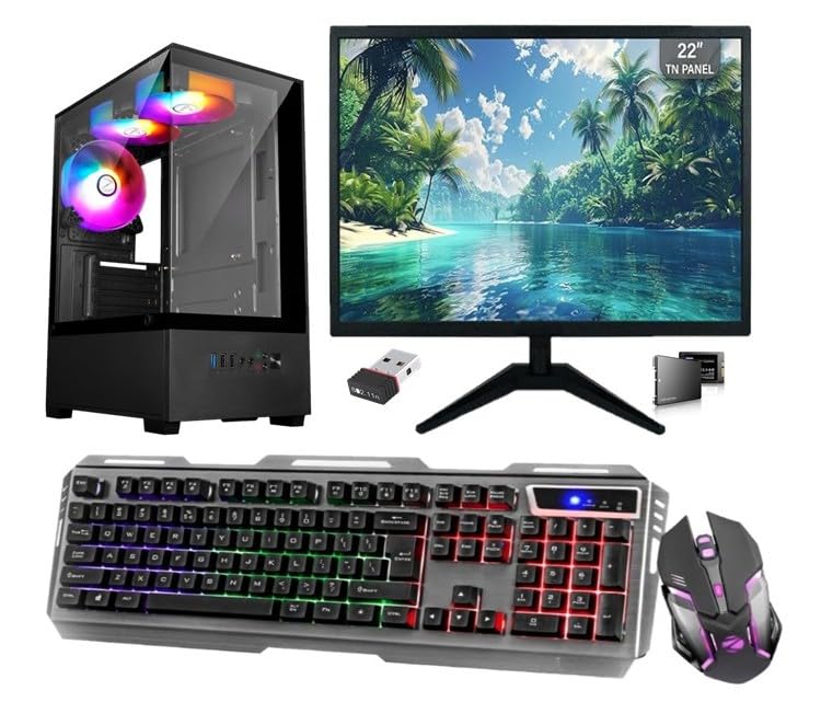 MegaDesk RGB-X All-in-One Desktop Computer Set, i3 3200, 8 GB RAM, 128 GB SSD, 500 GB HDD, 22" HD LED Monitor, RGB Keyboard & Mouse, WiFi, Windows 10, MS Office (8-128-500GB)