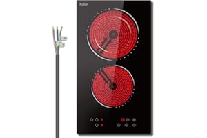 ‎HOBSIR HOB Hobsir Glass Ceramic Hob 2 Zones, Built-in Hobs 30 cm, 3200 W, Touch Control, Double Zone, 9 Heat Settings, Safety Lock, Timer, Hardwired, No Plug