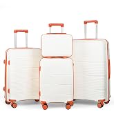 MERCURY TEXTIL- Set of 4 Travel Suitcases (Bone) | Toiletry Bag, Cabin, Medium and Large Polypropylene with 360&ordm; Swivel Wheel