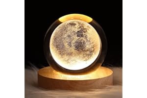 Iordan Sfera di cristallo 3D con motivo con alce, luce notturna per bambini a forma di sfera in vetro, lampada da notte con base in legno, tema fantasy con alce, decorazione in cristallo, con LED,