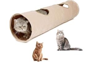 BUNDLEMALL Túnel para gatos de felpa para añadir tela Oxford, túnel de doble agujero con bola, juguete interactivo, túnel para gatos plegable para mascotas (beige)