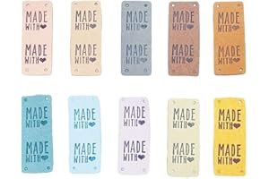 GUOGUONB 50 Pieces Handmade Leather Labels Tags Rectangular Sewing Cloth Labels Label Sewing with 4 Holes Hand Made Label for Sewing Button DIY Crafting Scrapbooking Clothing Accessories，5x2cm