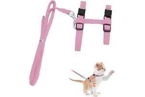 MAGISEL Pettorina Regolabile per Gattini e Piccoli Animali Domestici - Imbracatura con Collarino e Guinzaglio Rosa