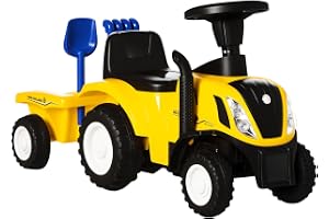 HOMCOM Barn halkbil med släpvagn barnbil sparkcykel barnfordon glidfordon med tuta för 2-åriga barn plast metall gul 91 x 29