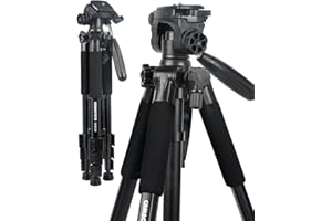 CAMBOFOTO 55"/140cm Lightweight Tripod with 3-Way Pan head - Compatible with Nikon Canon Sony DSLR/SLR Camera(Black) …