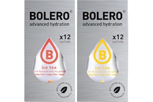 GENERIC SET 24 BOLERO bustine da 3 grammi 12 Ice Tea Peach Pesca + 12 Ice Tea Lemon Limone Preparato istantaneo per Bevande con Stevia e Vitamina C e Senza Zucchero