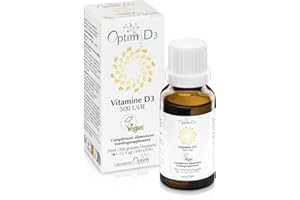 Vitamine D3 naturelle en gouttes supplément | vitamine D enfants - bébé – adultes – femme enceinte | 500 UI par goutte - Flacon 20ML | Vitamine D Végétale Vegan Lichen - huile de coco | Optim D3