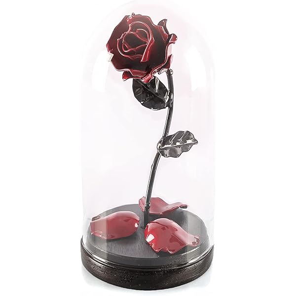 Forging Art Bcn® Rosa Eterna in Ferro Forgiato a Mano con Piedistallo - Regalo Festa della mamma, San Valentino, 6° anniversario di matrimonio, Nozze di Ferro (Rosso/Nero con Base