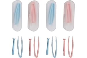 Fofuyim 4 Pack Contact Lens Remover and Inserter Tool for Soft Lenses, Portable Contact Lens Applicator with Tweezers & Storage Case for Outgoing, Travelling - Pink & Blue