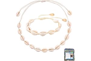 Jormftte Shell Necklace Bracelet, Shells Necklace Bracelets Set, 2 Pieces Adjustable Shell Bracelets Anklets, For Women, Girls And Man (White)