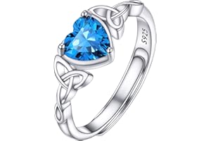 PROSILVER Adjustable 925 Sterling Silver Ring for Women Heart Solitaire Cubic Zirconia Birthstone Open Thumb Rings, Celtic Jewellery for Ladies Girls with Gift Box