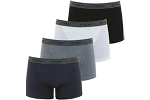 Athena - Lot de 4 Boxers Homme Ecopack - Boxers Coton Stretch Extensible - Label Oeko-TEX® - Coupe Ergonomique, Doublure Avant, Confort et Maintien