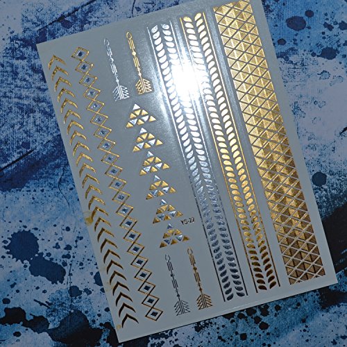 Metallic Gold and Silver Temporary Tattoos Various Designs (D16)