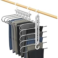 Roylvan Cintre Pantalons 5 en 1, Lot de 2 Cintres de Pantalons Gain de Place en Métal + PP, Cintre Porte-Pantalons Antidérapa