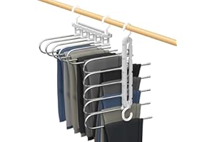 Roylvan Space Saving Pants Hangers, 2 Packs Multifunctional Uses Rack Organizer for Trousers Scarf Slack, Closet Storage Organizer 5 Layered Pants Rack for Scarf Skirt Legging Jean Towel, Gray