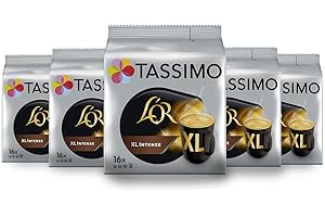 Tassimo, 80 Dosettes Café Extra Long Intense L'OR, Compatibles avec les machines TASSIMO, 80 Cafés XL, Intense et Puissant, 5 packs de 16 dosettes