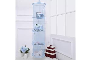 CRITIVE-S Portagiochi appeso a 4 ripiani, cestino a rete per asciugatura Teddy Storage pieghevole, scaffale per asciugatura vestiti, portagiochi morbido, cestini per reggiseno, calze, scarpe (blu)