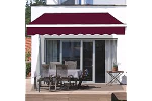 GREEN BAY Greenbay 2x1.5m Retractable Manual Awning - Sun Shade Canopy Shelter for Outdoor Patio Garden Balcony Wine Red
