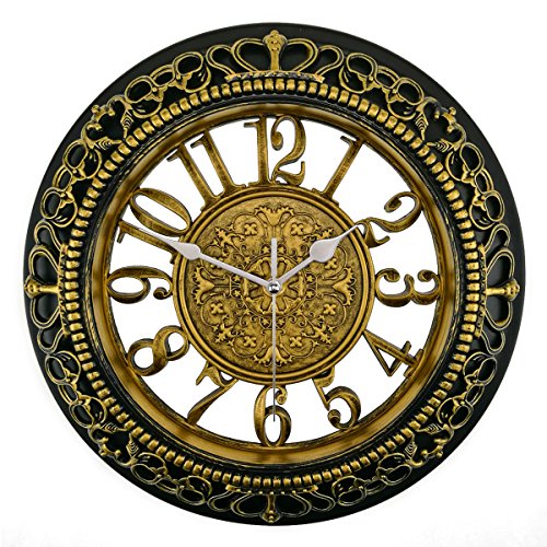 Foxtop 12 Zoll Antike Vintage Retro Wanduhr ohne Ticken, Silent Nicht-tickende Wanduhr Uhr w Frontglas-Abdeckung für Wohnzimmer Küche Schlafzimmer Dekoration, Gold
