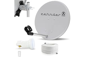 VISIAMO Digitale Camping Sat Anlage Spiegel 40 cm Single LNB 0,1 dB + Koaxialkabel 10m Kabel Balkon Caravan Mobil Schüssel Antenne für HDTV HD Sky 3D 4K geeignet hell