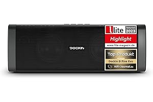 DOCKIN® D FINE EVO Bluetooth Lautsprecher Outdoor/Indoor 50W [TESTSIEGER] - Bluetooth Box groß mit Equalizer APP - 12h Spielzeit 7.800 mAh - Austauschbarer Akku - Powerbank-& Stereo-Link Funktion