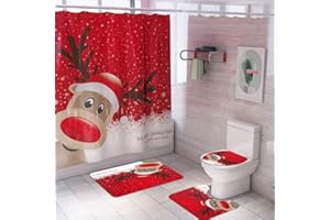 ChYoung 4 STÜCKE Weihnachten Bad Sets Schneemann Weihnachtsmann Duschvorhang/Badematten Teppiche/U-förmigen Podest Matte/Toilettensitzbezug