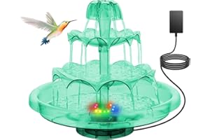 SZMP DIY Fontana da Giardino Esterno 2023 Upgraded,12V Kit Bagnetto per Uccelli con 12 LED Colorati,32.8ft Cavo,Fontana a Cascata Smontabile,Fontana Abbeveratoio e Decorazione del Giardino