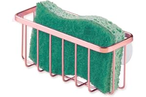 iDesign Soporte para esponja de fregadero, hecho de metal con revestimiento inoxidable con ventosas fuertes, soporte para jabón de cocina, cobre