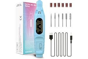 ‎KORINTIN Elektrische Nagelfeile, Maniküre Set Elektrisch Verstellbare Geschwindigkeit 18000u/Min, USB Maniküre Pediküre Set mit 6 Schaftbohrern für Nagelstudio, DIY Maniküre, Acryl, Kallus Entfernen (Blau)
