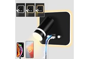 HUIZHOU Leselampe Wandmontage LED Wandleuchte Touch Control 3 Farbtemperaturen Und 12W USB Ladeanschluss 350° Drehbares Bett Leselicht Wohnzimmer und Schlafzimmer (Quadratisch schwarz)