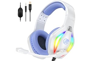 Fachixy FC100 Cascos Gaming para PS4, PS5, PC, Xbox One, Switch, Auriculares Gaming Cancelación de Ruido, Cascos con Microfono Estéreo, Cascos para PS4 con 3.5mm Jack con Luz RGB