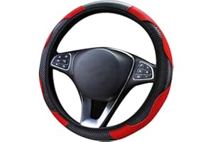 YUDICP Car Steering Wheel Cover Leather, Breathable Anti-Slip, Carbon Fiber Sports Elastic Band Without Inner Ring Wheel Cover for Fit Four Seasons (black-red)