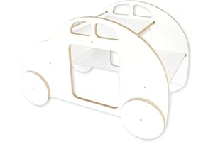 Pekiedo SWEETME Scaffale Basso in Legno per Bambini colore Bianco, Libreria Montessori con Ruote, Tavolino e Seduta, Altezza Bimbo