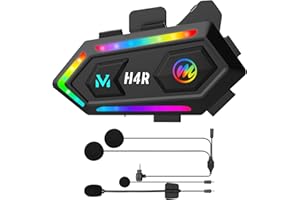 Moman Motorcycle Helmet Headset, H4R with 【RGB Light】 Motorbike Helmet Speaker Single Use Wireless 5.3 Headphone with AI Voice Waterproof Noise Cancellation, Motorcycle-Helmet-Headset-Speaker-Earphone