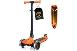 Lamborghini Sparkcykel för barn 3-8 år, trehjuling med LED-hjul & pedal, höjdjusterbar, vikbar sparkcykel från 3 år, sparkcykel för barn från småbarn pojkar flickor