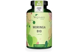 Moringa BIO | Dose Elevée : 2000mg | 180 Comprimés | SUPERFOOD : Multivitamines et Minéraux | 3 Mois | Antioxydant + Energie | VEGAN | Vegavero®